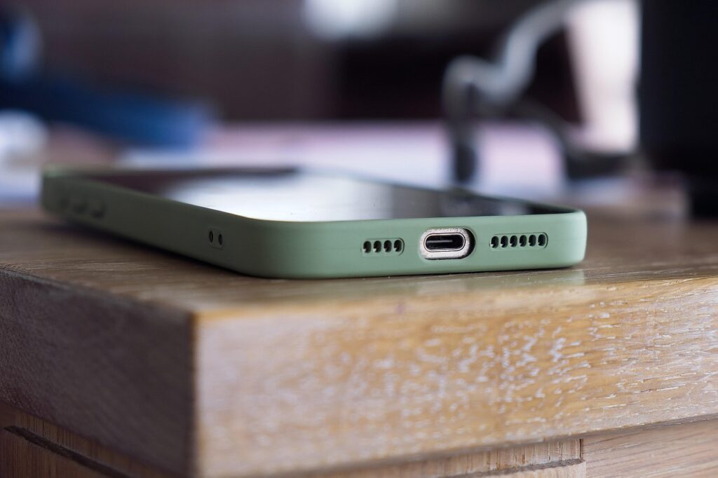 Phone resting on a desk downstairs