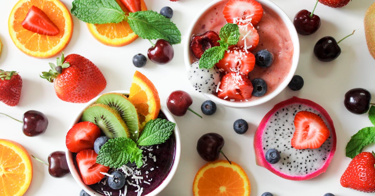 Vibrant smoothie bowls with fresh fruits create a healthy, delicious, and visually appealing meal.